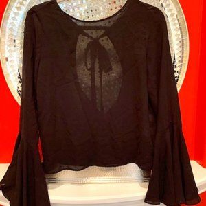 Black blouse with key hole opening in back and fantastic bell sleeves